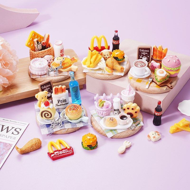 微缩食玩创意DIY冰箱贴仿真食物小摆件创意手工迷你面包树脂汉堡
