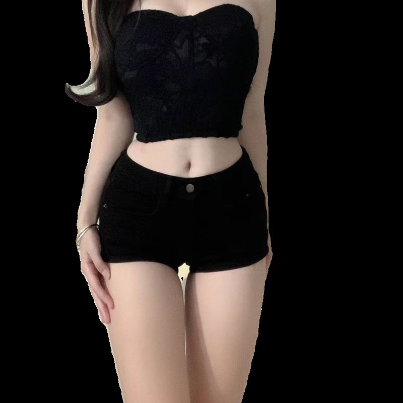 黑色百搭牛仔短裤女辣妹秋冬季2024新款复古低腰紧身显瘦包臀热裤