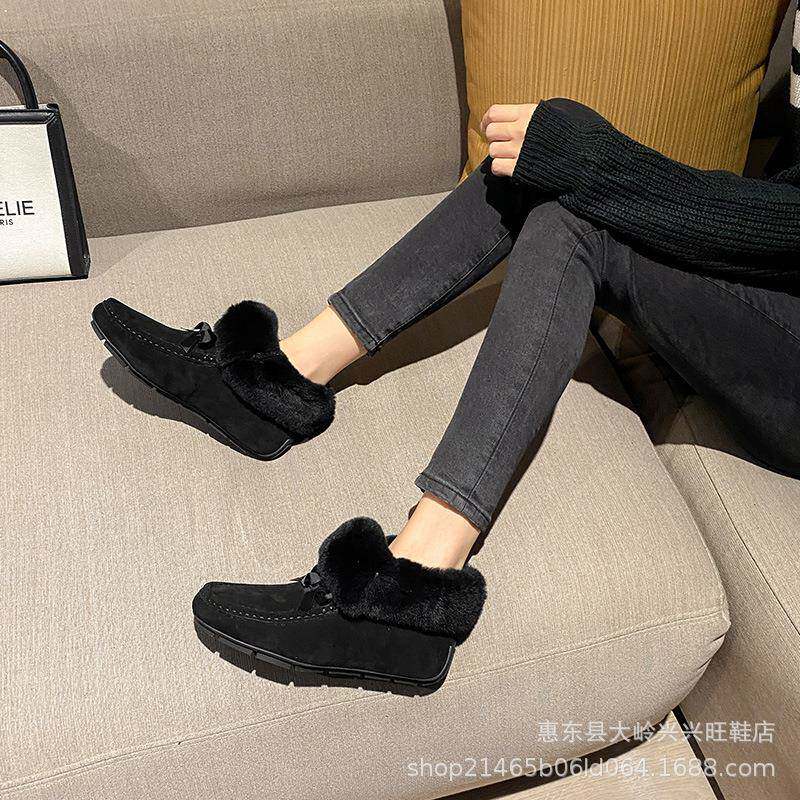 豆豆鞋女2023新款冬季高帮毛毛鞋外穿加绒软底棉鞋女内增高雪地靴
