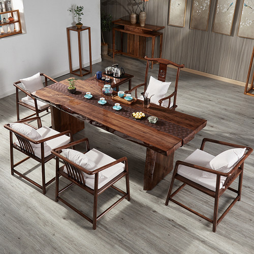 实木整板茶桌椅组合办公室茶台中式家用阳台原木茶几套装喝茶桌子