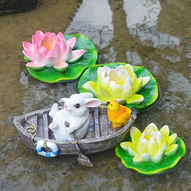 小鱼池仿真动物划船兔树脂摆件花园装饰庭院池塘浮水荷花鱼缸造景,家居饰品,户外/庭院摆件,淘宝优惠券,粉丝福利购,淘宝优惠卷