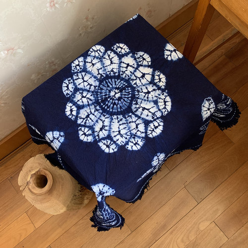 云南手工扎染桌布民族风壁挂餐厅蓝染背景墙装饰布蜡染盖布