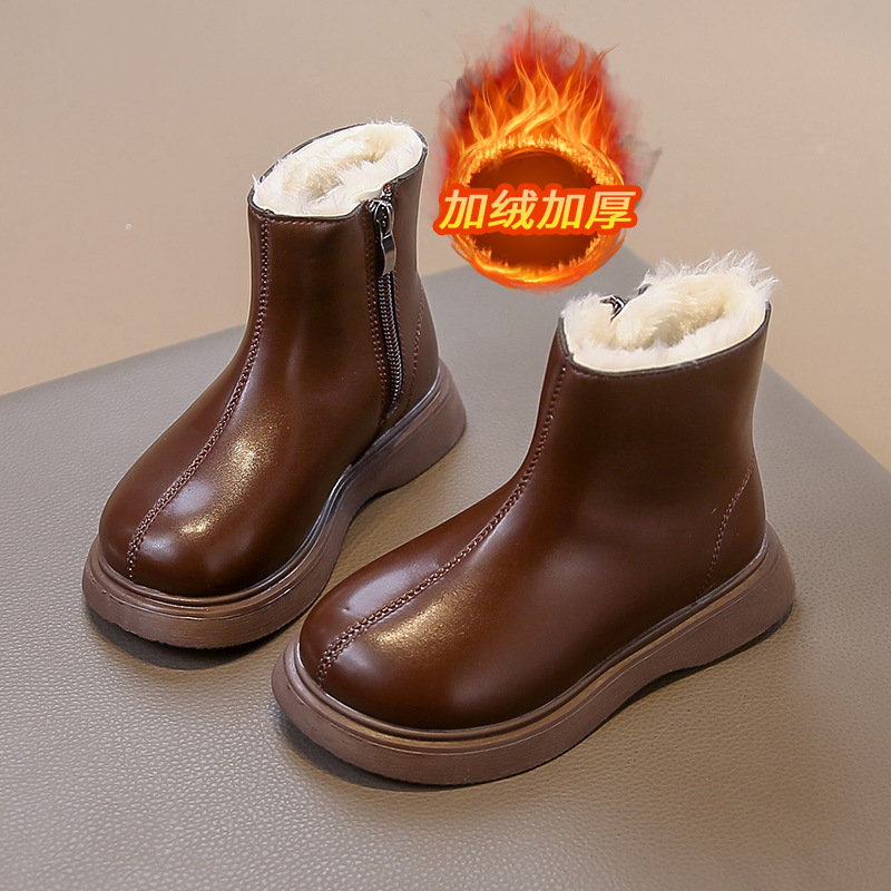 真皮女童皮靴2025冬季新款儿童马丁靴时尚女宝宝短靴加绒保暖皮鞋