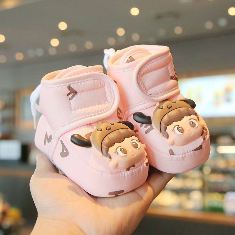冬季婴儿棉鞋0-1岁加绒加厚软底学步鞋6到12个月宝保暖防掉步前鞋