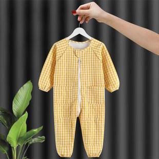 宝宝夏季 透气春秋天 连身罩衣婴儿童爬爬行服防脏户外一体护衣薄款