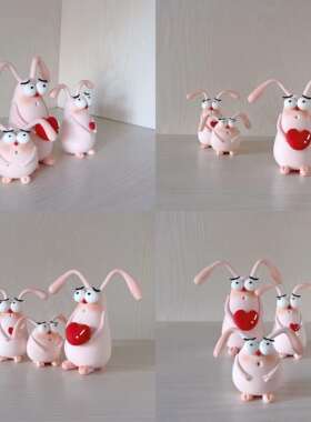 XIA原创自制大眼长耳爱心兔可爱家居摆饰装饰品车内装饰摆件动