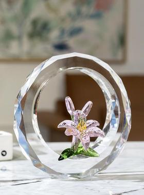 现代轻奢粉色水晶花摆件创意客厅酒柜书房办公室家居装饰品礼品