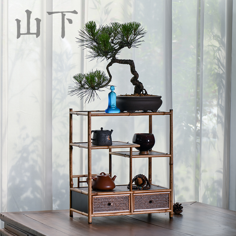 梅鹿竹茶棚文玩收纳o架老竹博古架茶具茶杯紫砂壶展示架古玩菖蒲