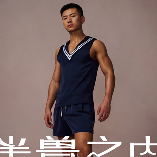 半兽之内”魅欲挽歌“生鲜海员制服设计感缎面无袖背心男士水手服