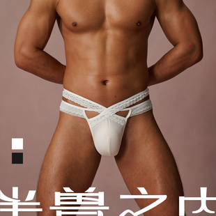 半兽之内“蕾丝印记”性感男士内裤蕾丝镂空中腰修身男双丁丁字裤