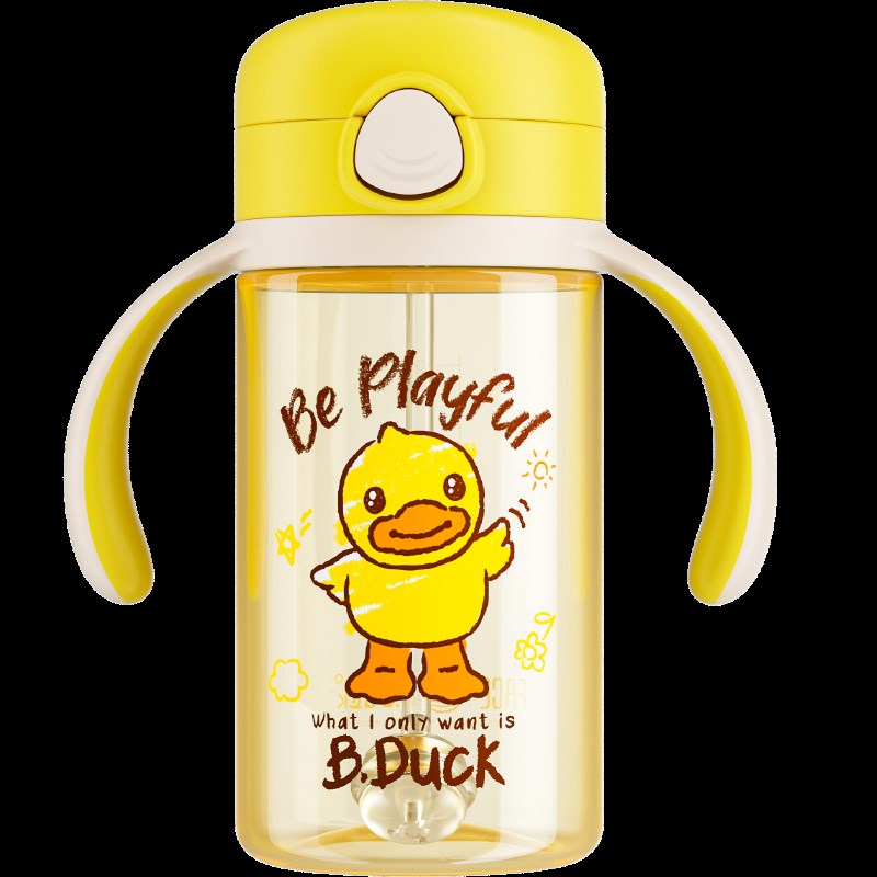 .D小黄鸭儿童牛奶杯婴儿学饮杯宝宝喝奶喝水吸管奶瓶带手柄