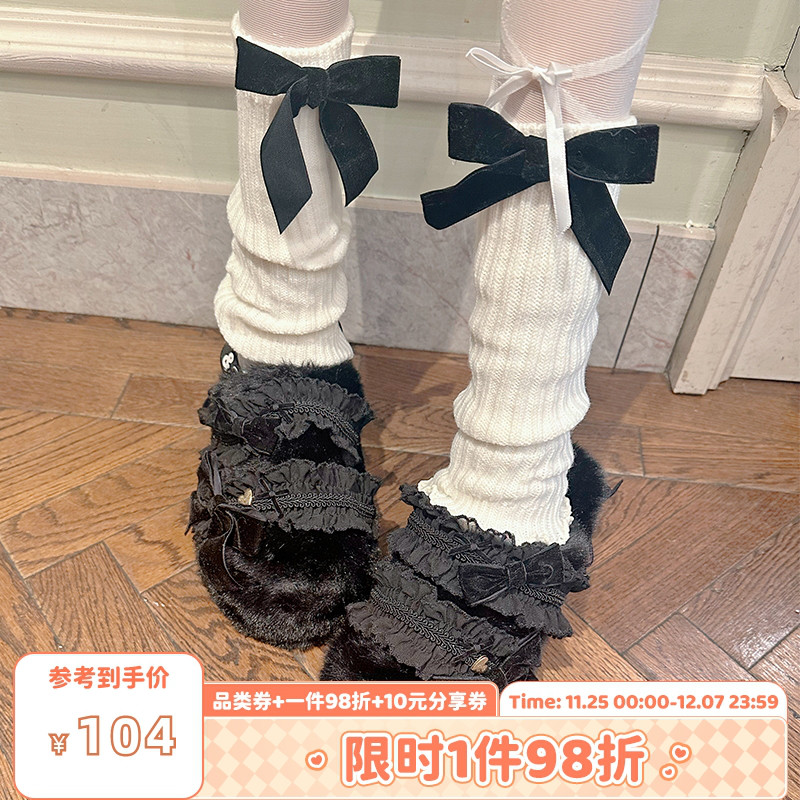 PIKYO原创毛毛拖鞋女外穿黑色花边2023新款韩版包头防滑毛绒棉拖