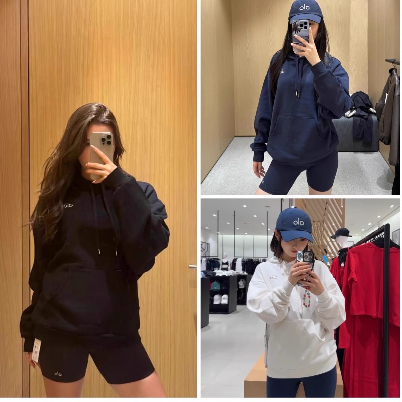 正品代购ALO Yoga jisoo秋冬休闲运动跑步宽松连帽口袋卫衣女款