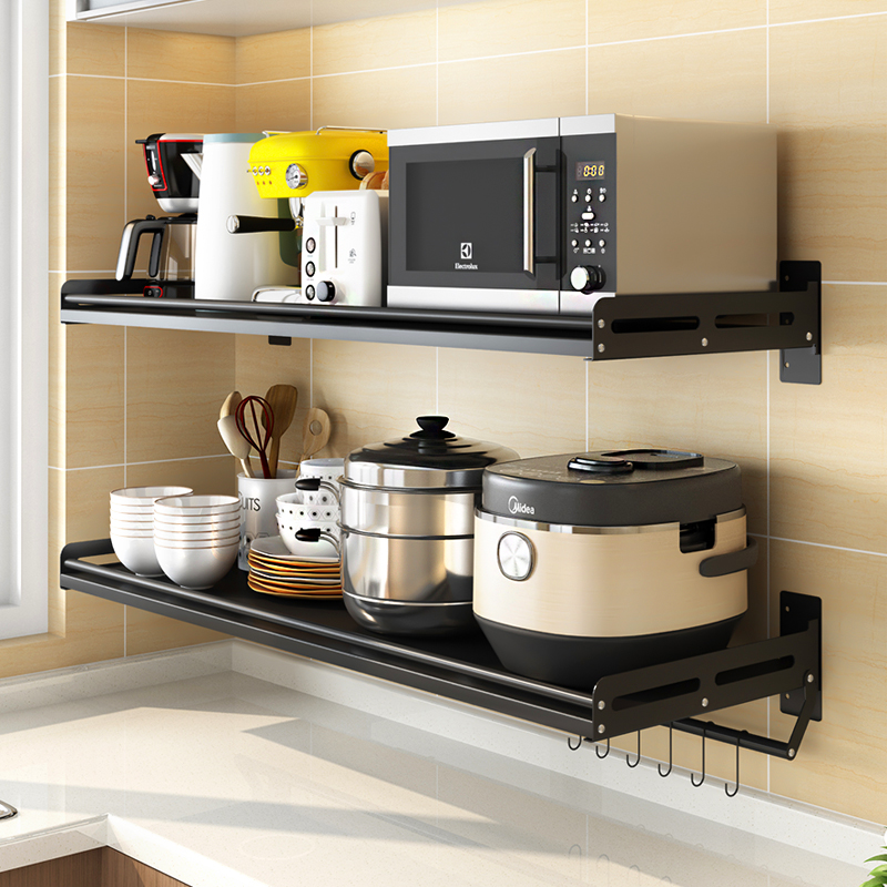 免打孔不锈钢厨房置物架壁挂式挂墙上烤箱L架支架微波炉架收纳架