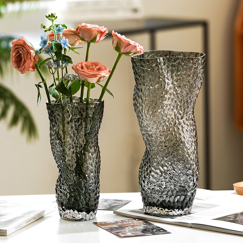 轻奢创意花瓶摆件高级感不规则玻璃插花透明水养鲜花客.厅餐桌装