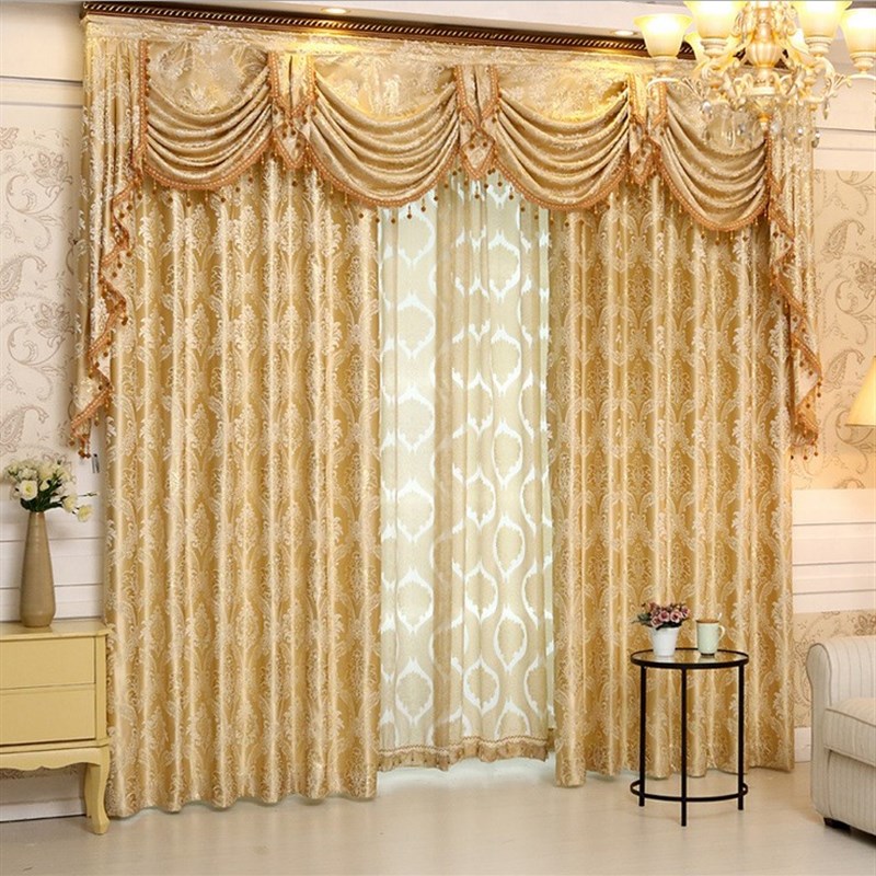 欧式窗幔帘头遮i光布料窗帘卧室客厅落地飘窗帘成品加高定制窗帘