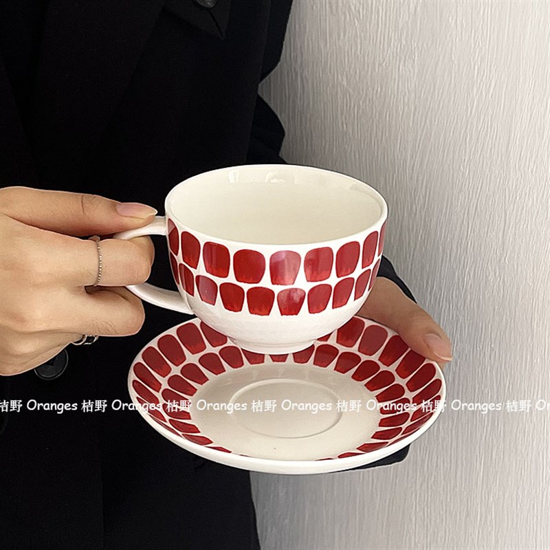 中古红点点芬兰24小o时同款咖啡杯碟拿铁咖啡杯水杯复古下午茶杯