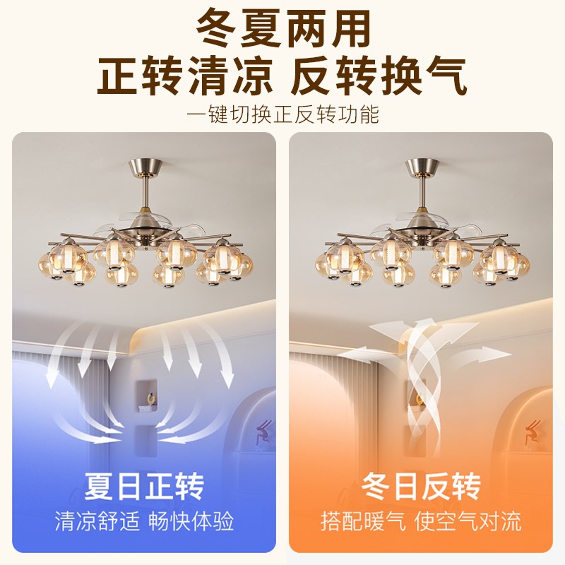 客厅隐形风扇灯2025新款高级感大气大厅吊扇灯意式风餐厅玻璃灯具