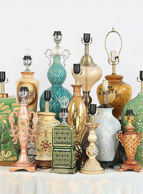 孤品-欧式复古手绘陶瓷台灯卧室床头柜灯客厅民宿样板间装饰摆件