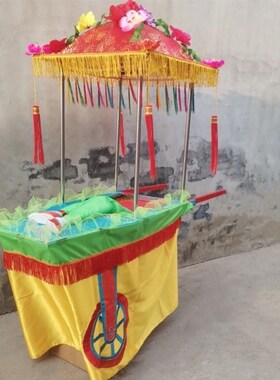 昊一家新不锈钢老汉小推车刺绣花彩车红社火庙会喜庆节表演出道具