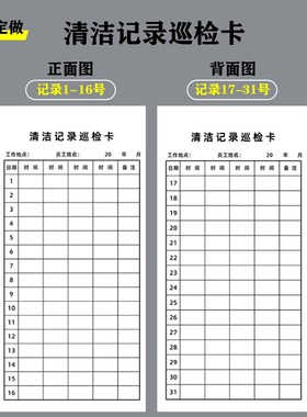 清洁记录巡检卡酒饭店餐厅卫生间客房值班保洁情况签到登记表定制