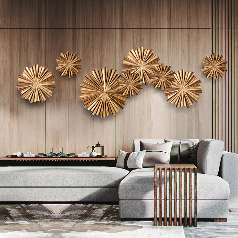 新中式客厅背景挂饰木质墙面装饰挂件立体玄关壁饰壁挂墙上装饰品