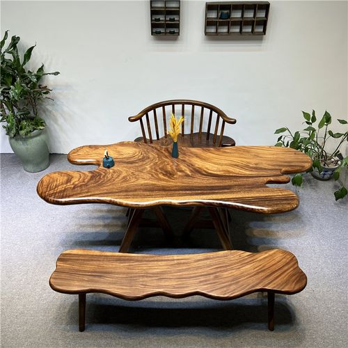 胡桃木实木大板桌随形自然边小茶几阳台茶桌椅组合家用泡茶台雨木