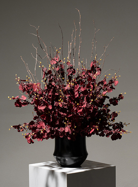 新中式红色跳舞兰花艺套装客厅玄关茶几餐桌面干燥花室内盆景摆件