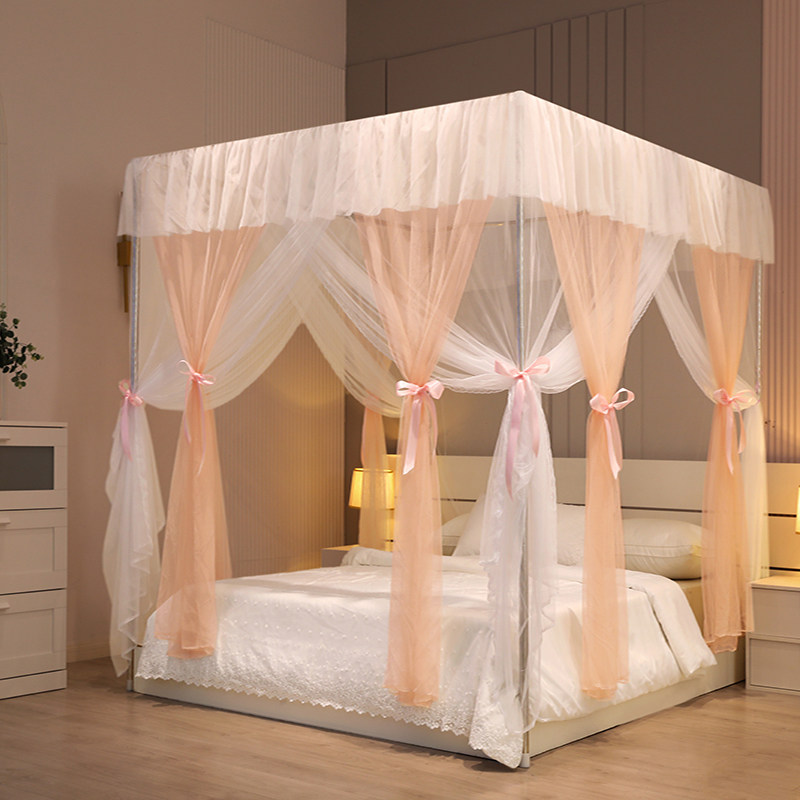 公主风双层纱蚊帐三开门加密加厚落地纹帐家用1.5m/1.8米单双人床