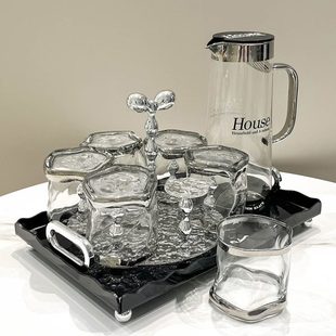 家用待客喝水杯子玻璃杯耐热带托盘杯架简约轻奢茶具茶杯 水具套装