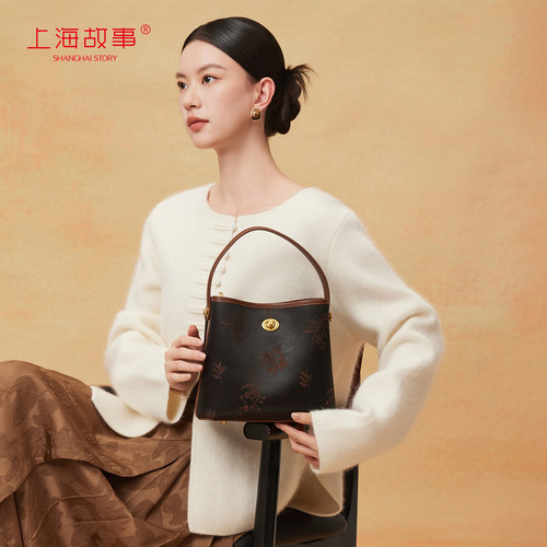 上海故事香云纱提花真丝手提包包