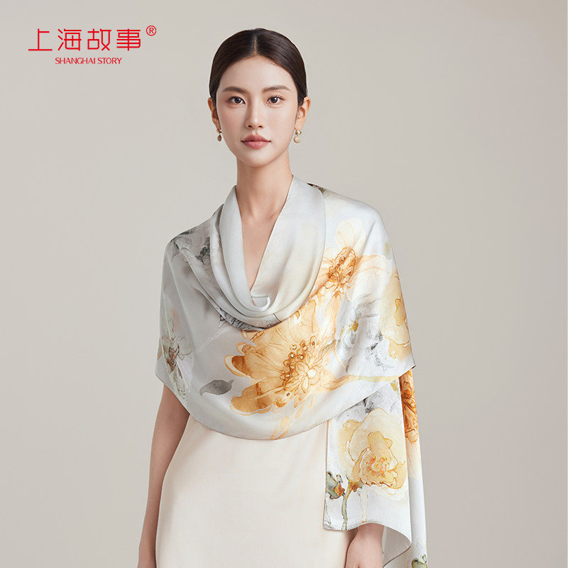 上海故事桑蚕丝长巾披肩搭配旗袍图片