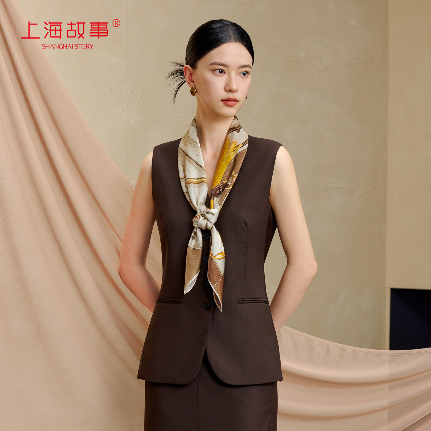 上海故事印花大方巾女