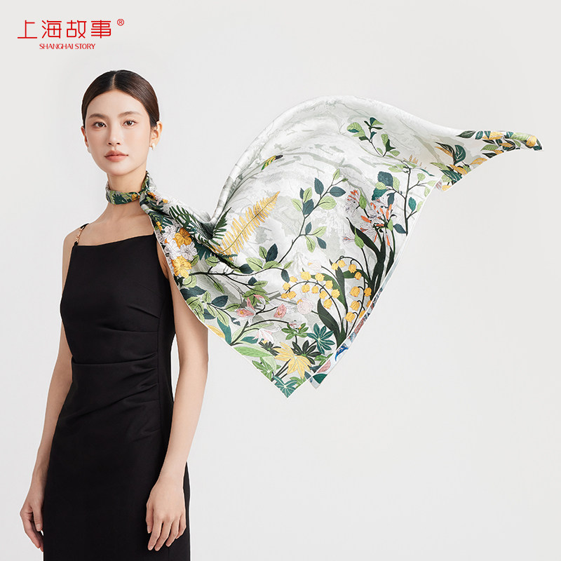 【专柜同款】上海故2026新款真丝方巾女款丝巾妈妈款送长辈礼盒装