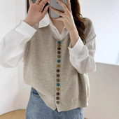 叠穿无袖 文艺风宽松短款 上衣 针织马甲背心女春秋外穿2026新款 开衫