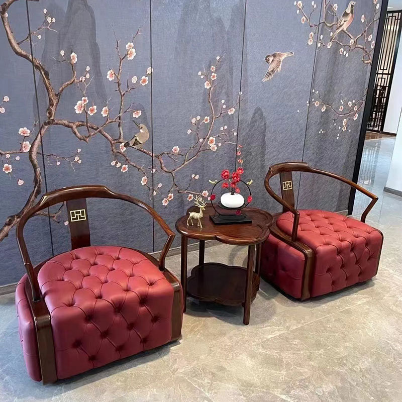 新中式实木单人沙发椅乌金木休闲椅三件套酒店洽谈桌W椅小户型家