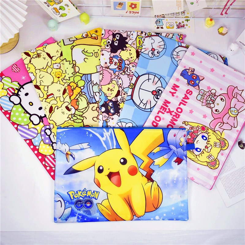 卡通A4文件袋防水小学生补习袋双层F作业袋补课袋拉链式大容量横