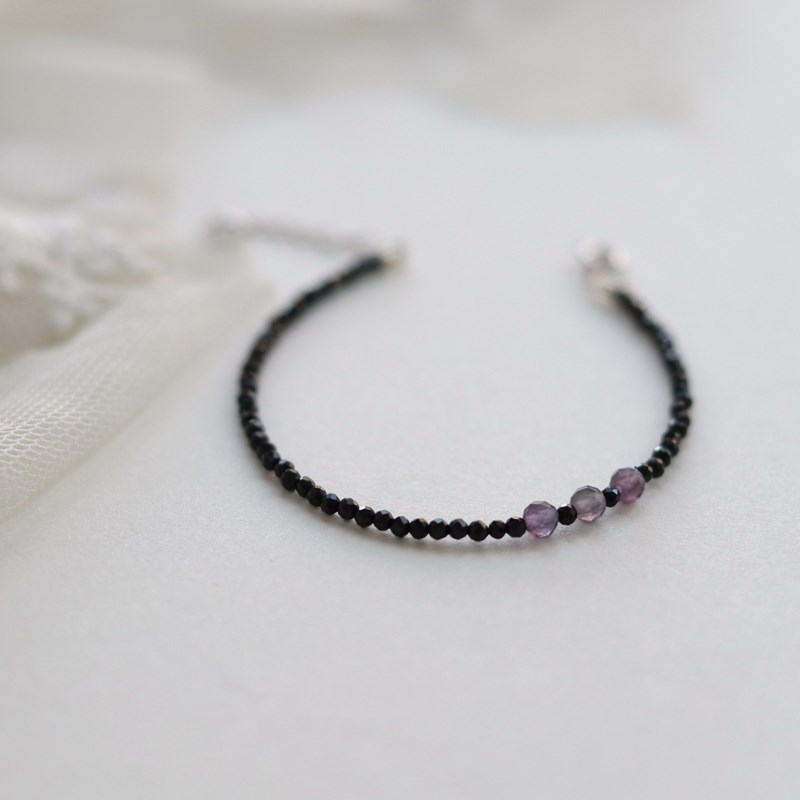 温柔且上进 - 纤细黑尖y晶紫水晶手链 新中式节日礼物