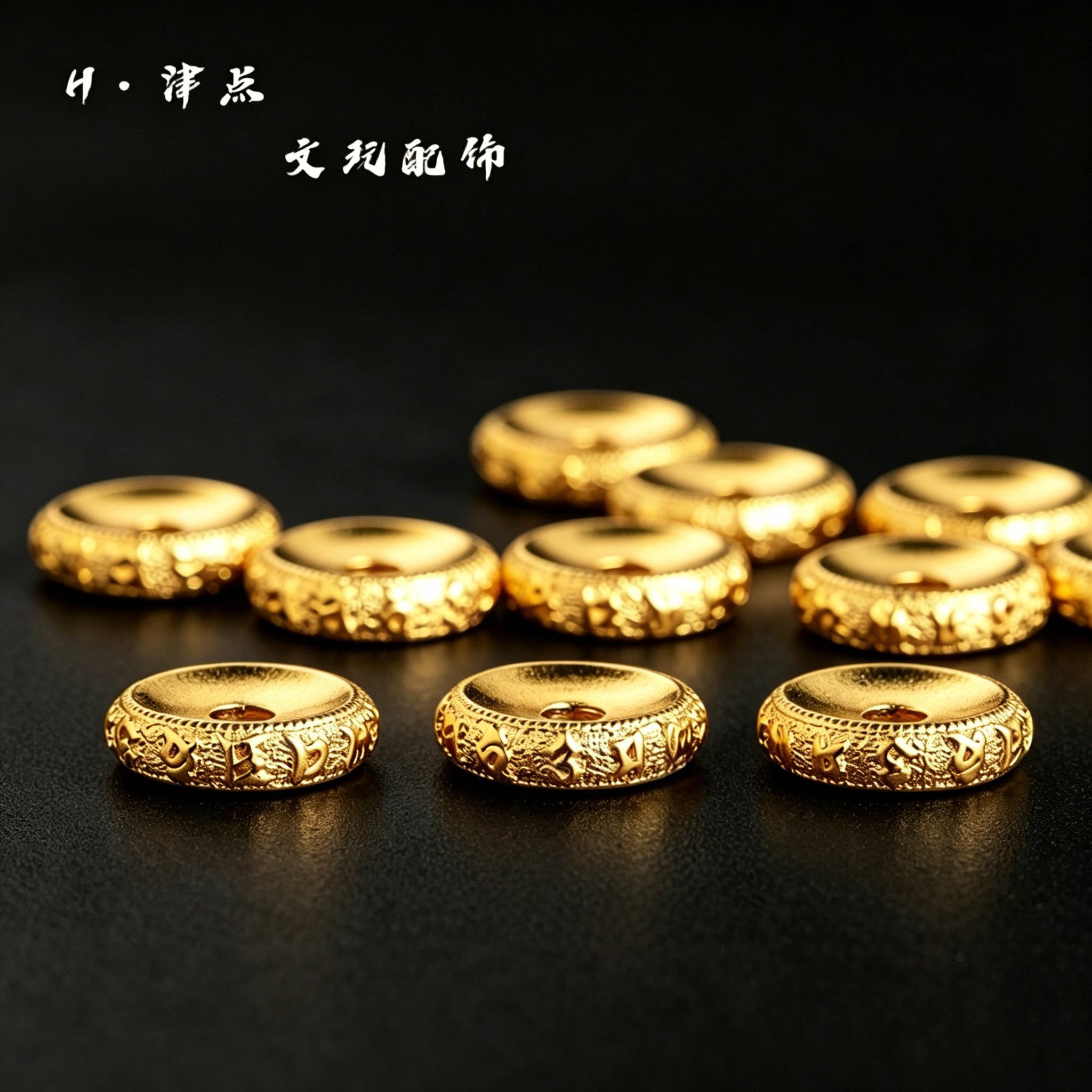 古法镀24K金色六字真言隔片卡环隔珠文玩手串DIY配饰配件