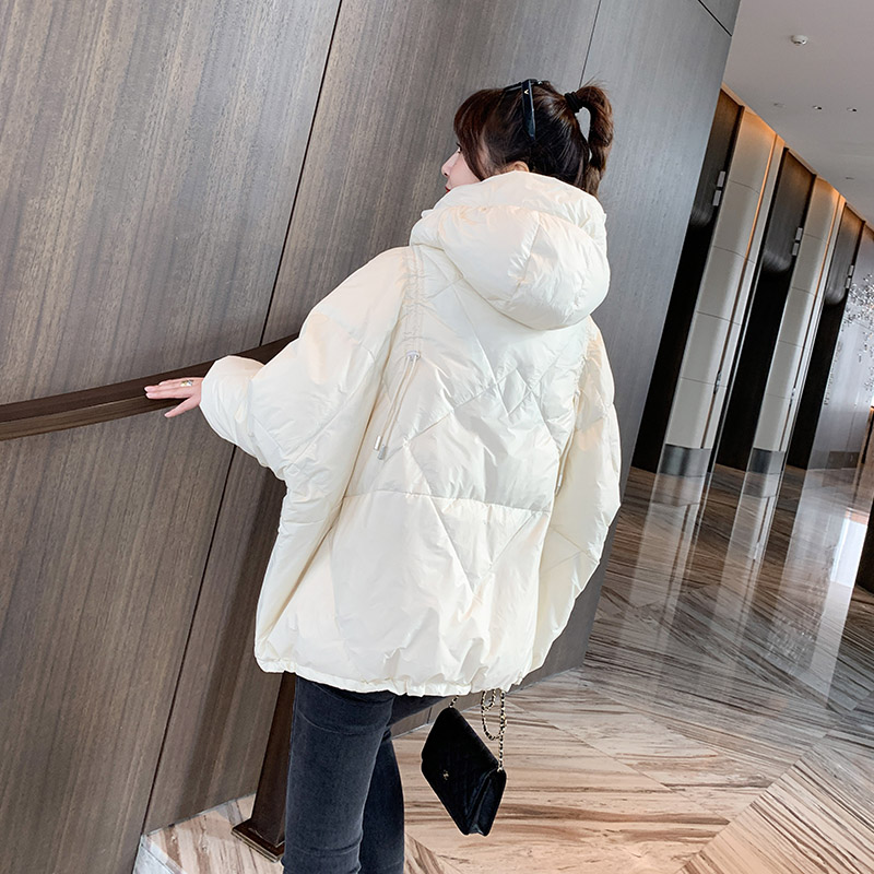 时尚新款抽绳连帽轻薄羽绒服女短款韩版宽松斗篷白鸭绒服女外套厚