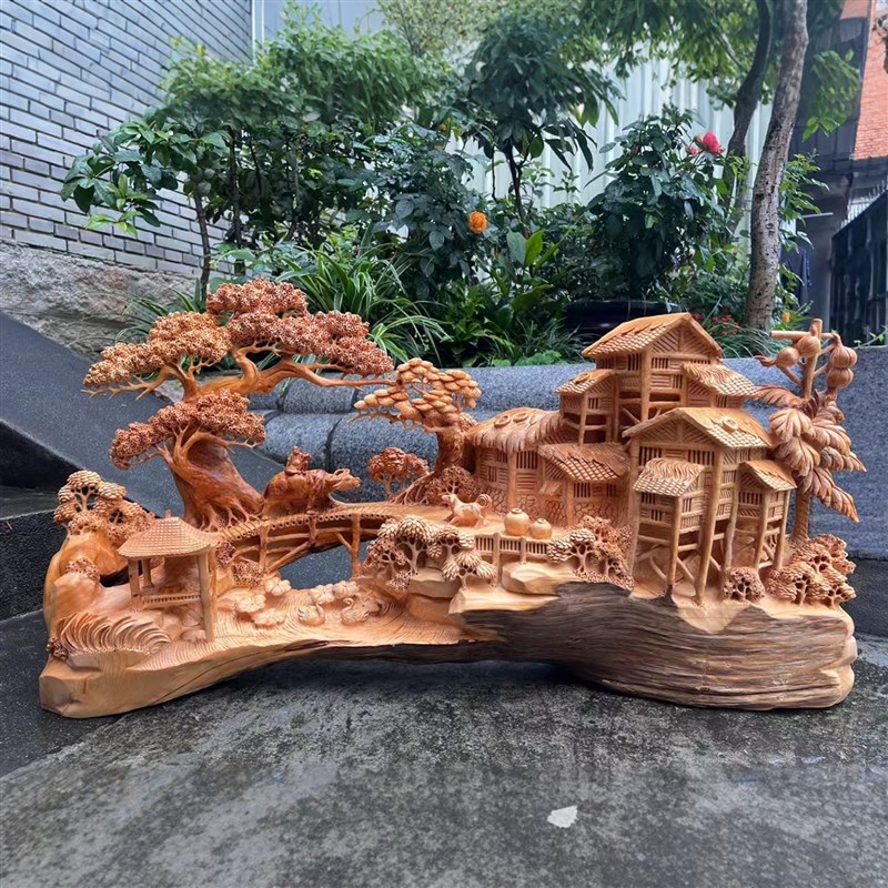 崖柏木雕摆件雕刻山水工艺礼品摆饰客厅办公室酒店现代彷古装饰品