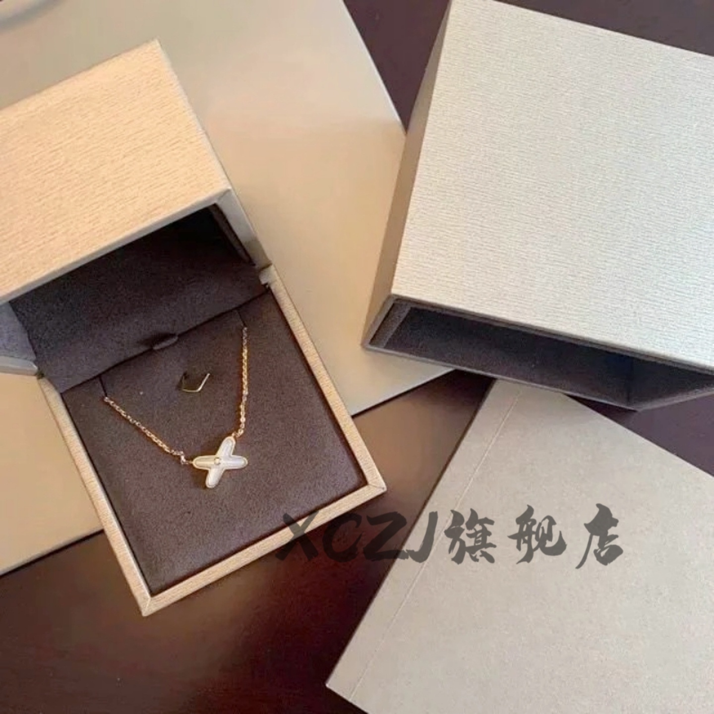 XCZJ吊坠Liens镶钻X项链18k玫瑰金白贝母锁骨链七夕情人节礼物女