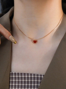 XCZJ项链18K玫瑰金红玛瑙爱心吊坠法式桃心锁骨链生日情人节礼物