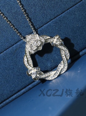 XCZJ玫瑰花ROSE项链18K金镶钻吊坠花环锁骨链轻奢七夕情人节礼物