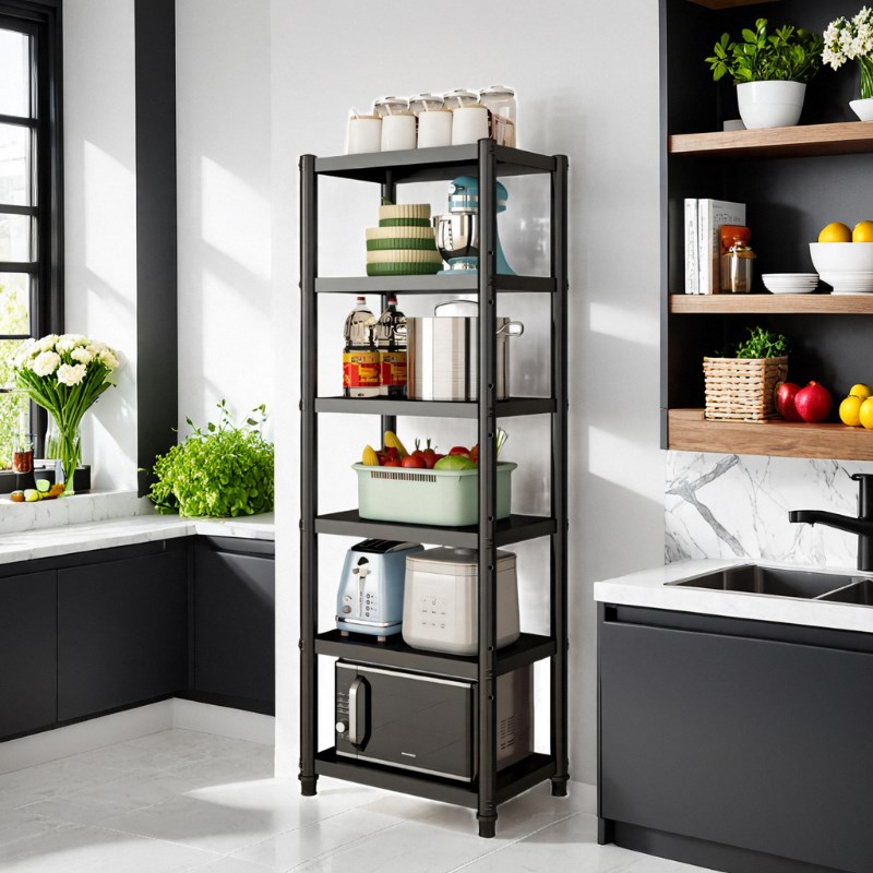 碳钢厨房置物架落地多层微波炉烤箱收纳夹缝架子家用储物货架锅架