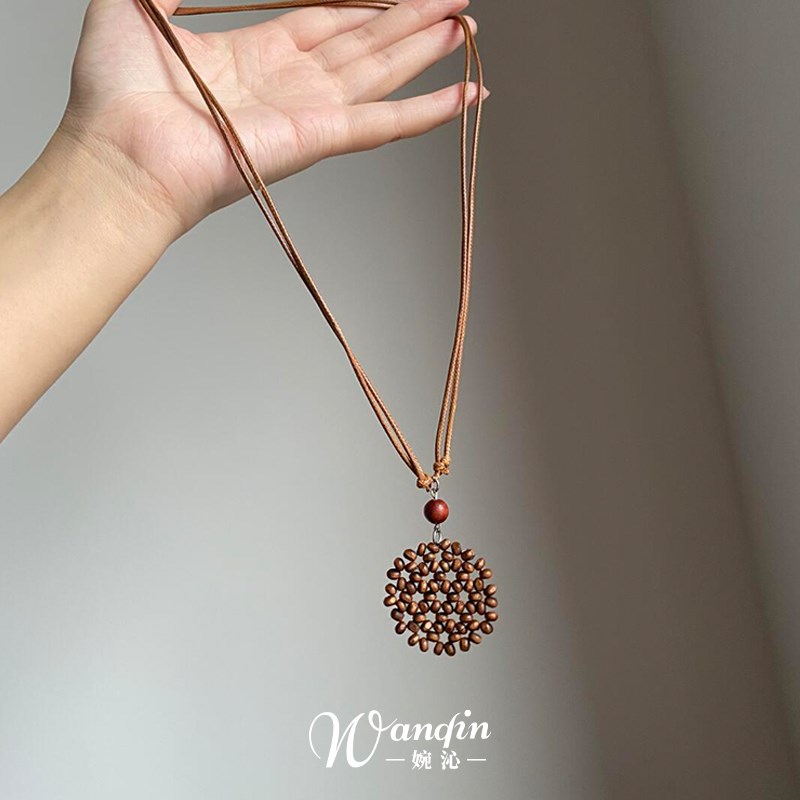 焦糖饼干波西米亚复古棕色圆形项链独特文艺小众民族风配饰女