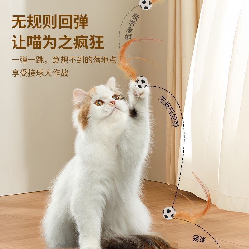 新品猫玩具橡胶弹力球逗猫运动球带羽毛猫咪自嗨解闷宠物玩具