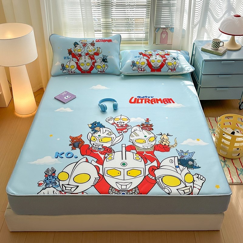 男孩奥特曼儿童冰丝凉席学生宿舍单人可水洗空调软席子卡通床笠款