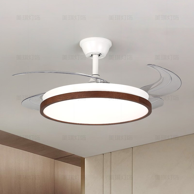 风扇吊灯胡桃木餐厅吊灯现代隐形LED中式客厅吊灯实木家用吊扇灯