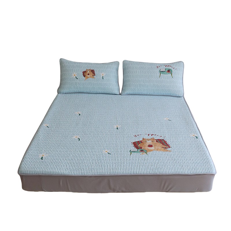 花时间生活原创凉感卡通夏季冰丝软席枕套透气空调床笠凉席三件套